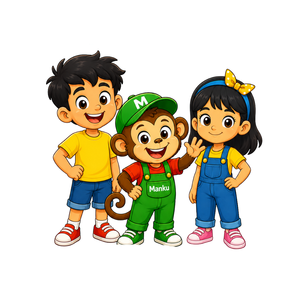 Raju, Reena and Manku the monkey